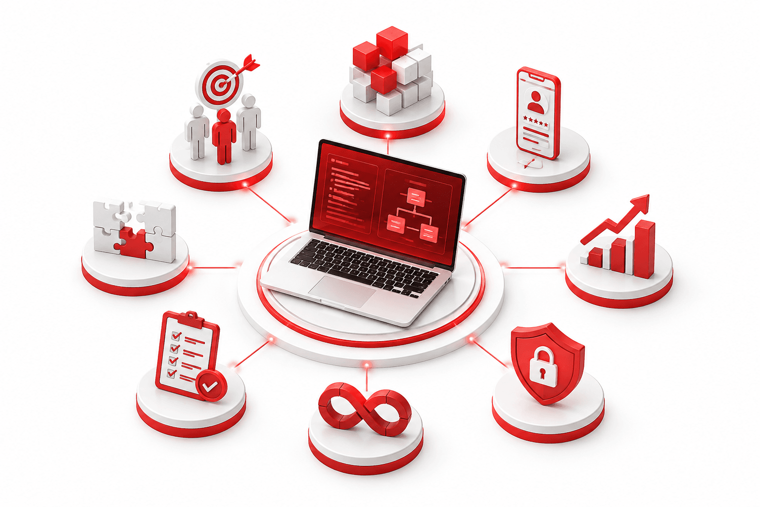 Illustration of connected business software solutions